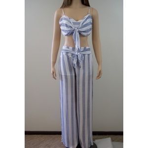 Two Piece Striped Crop Top & Palazzo Pants #1216